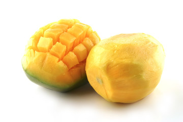 two mango served on white