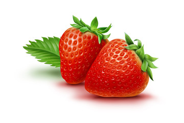 Two strawberries and leaf