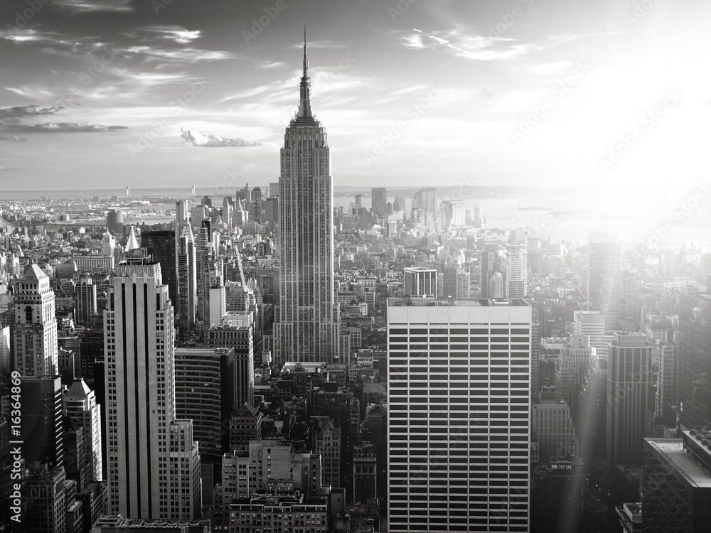 Panorama Nowego Jorku czarno biała - obrazy, fototapety, plakaty 