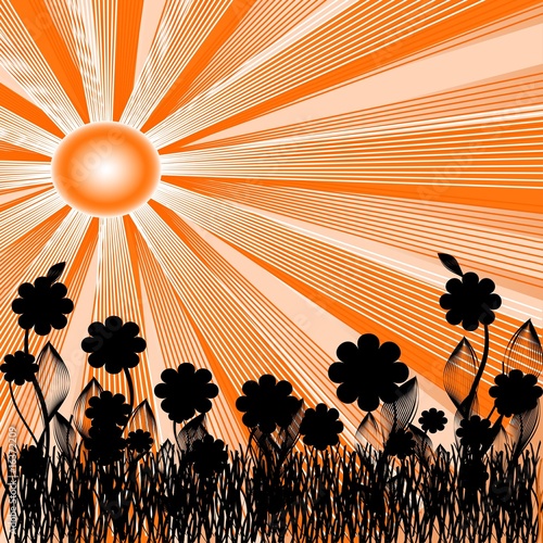 Foto-Plissee - summer background with sun and silhouette of flowers. Vector. (von Trish)
