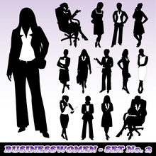 Highly Detailed Silhouettes Of Businesswomen