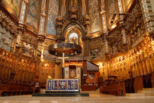 Basilica At The Montserrat Monastery Near Barcelona, Catalonia,