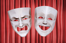 Comedy And Tragedy Grotesque Theater Masks. 3D Rendered Image