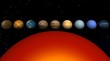 The sun and nine other planets on a black fon