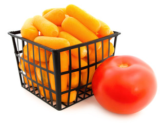 Sticker - carrot in basket and tomato