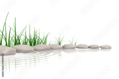 Foto-PVC Boden - Stones & grass at waters edge (von Leigh Prather)