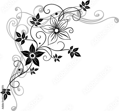 Blume, Ranke, filigran, floral mit Blüten, schwarz grau