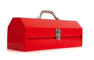 Wall Mural - Red metal toolbox on white