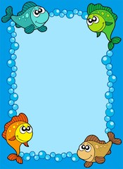 Canvas Print - Cute frame with fishes and bubbles