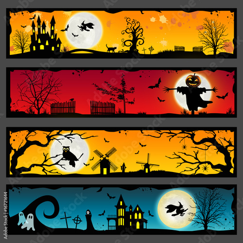 Fotografía 4 Halloween horizontal banners of ghost towns