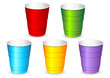 Colorful plastic party cup set over white