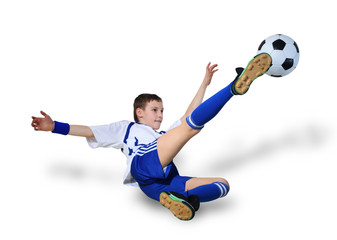 Boy with soccer ball, Footballer. (isolated)