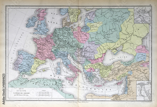 Obraz na płótnie canvas dwuczęściowy "dyptyk" Stara mapa z 1883 roku, Europa