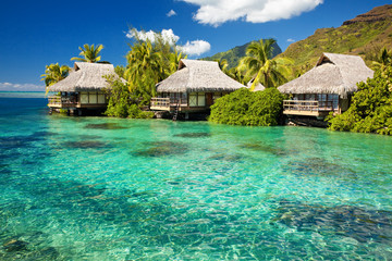 Wall Mural - over water bungalow with steps into amazing lagoon
