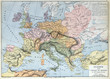 Old historic map of Europe, 1883