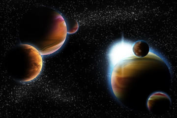 Wall Mural - abstract planet with sun flare in deep space - star nebula again