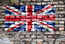Flag Of The United Kingdom On An Old Brick Wall
