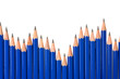 Sharpened pencils forming a chart isolated on white background