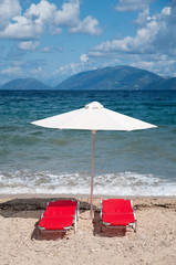 Wall Mural - landscape with  beach and parasols