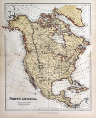Fototapete - Old map of North America, 1870