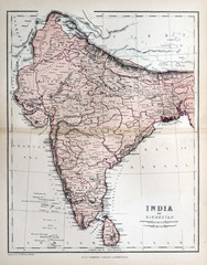 Fototapete - Old map of India, 1870