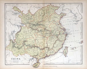 Fototapete - Old map of  China, 1870