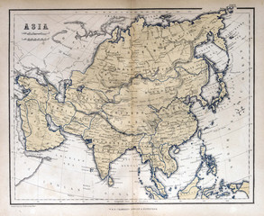 Fototapete - Old map of Asia, 1870