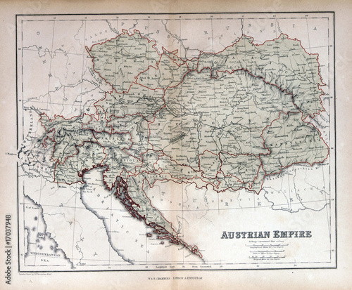 Obraz na płótnie canvas trzyczęściowy "tryptyk" Stara mapa Austrii, Węgier, Czech, Słowacji 1870