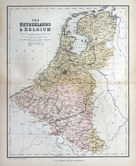 Fototapete - Old map of the Netherlands & Belgium, 1870