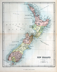 Wall Mural - Old map of New Zealand, 1870