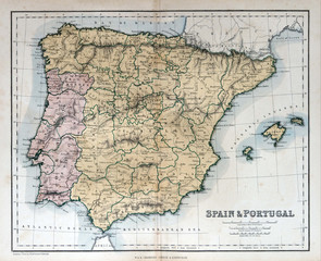 Wall Mural - Old map of Spain & Portugal, 1870