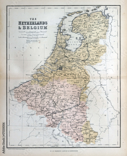Fotomural Old map of the Netherlands & Belgium, 1870