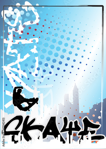 Board z aluminiowym obramowaniem Graffiti deskorolka niebieskie tło plakat 2
