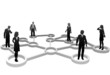 Connected business people silhouettes in network nodes
