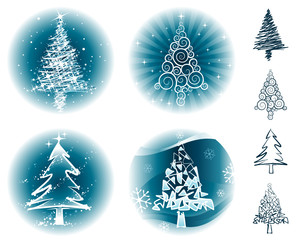 Aufkleber - Set of Christmas tree design, vectos illustration layered.