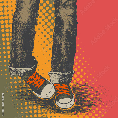 Fototapeta dla dzieci background with jeans and sneakers