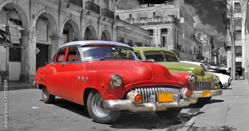 Obraz w ramie Colorful Havana cars panorama