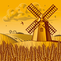 Wall Mural - Landscape with windmill