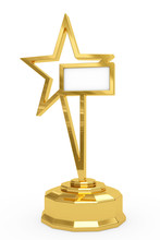 Golden Star Prize On Pedestal With Blank White Plate