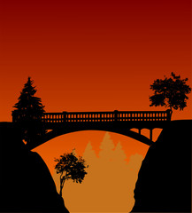 Canvas Print - bridge above precipice and sunset