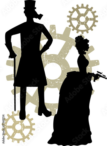 Tapeta ścienna Sylwetki steampunk neo victorians akcentowane przez grungy sprzęt