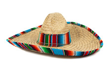 Straw Mexican Sombrero On White Background
