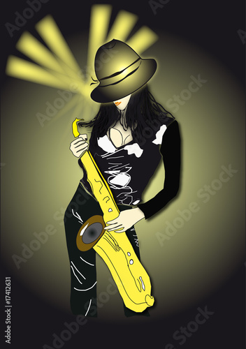 Naklejka - mata magnetyczna na lodówkę woman playing on saxophone