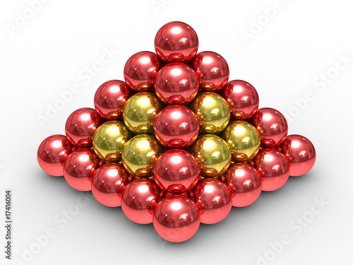 Pyramid from metal spheres on a white background. 3D image