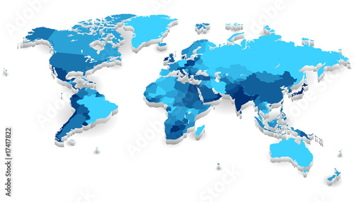 Leinwand Poster Extruded World map with countries