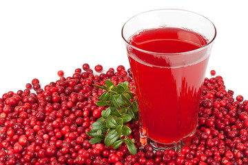 Fresh cowberry and berry juice glass