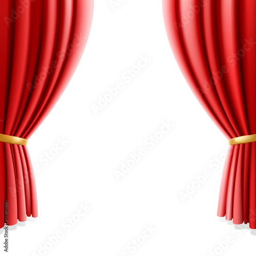 Fotografía Red theater curtain on white background. Vector illustration.