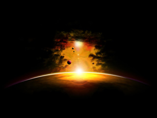 Wall Mural - coucher de  soleil sur planete