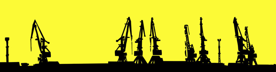 Wall Mural - silhouette shipyard isolated on yellow background