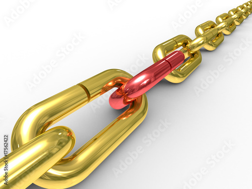 Gold chain on white background. Isolated 3D image